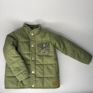 7 For All Mankind Toddler Quilted Jacket Olive Green 24 Months Cotton Snap Front